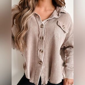 Zenana Brown Button-Up Shirt